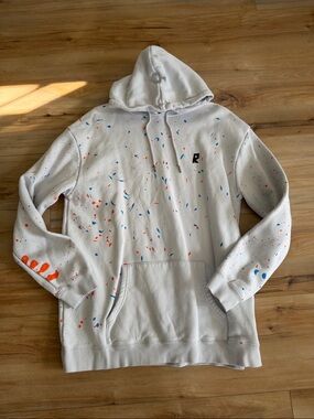 Rexy White Paint-Splatter Crewneck Hoodie Sweatshirt - Men (L)